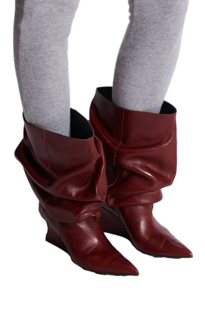Balmain Textured Leather Wedge Ankle Boot In Burgundy