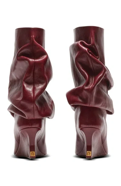 Balmain Textured Leather Wedge Ankle Boot In Burgundy