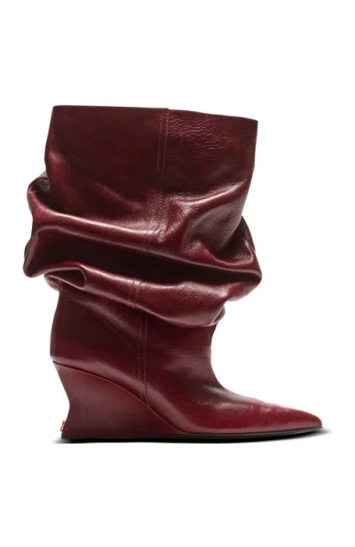 Balmain Textured Leather Wedge Ankle Boot In Burgundy