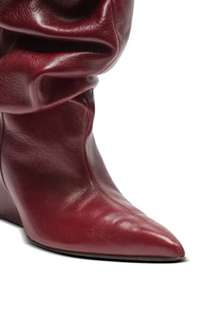 Balmain Textured Leather Wedge Ankle Boot In Burgundy