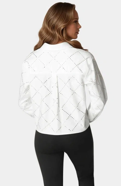 Bebe Rhinestone Long Sleeve Blouse In White