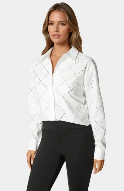 Bebe Rhinestone Long Sleeve Blouse In White