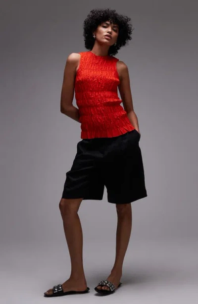 Topshop Smocked Tank In Red