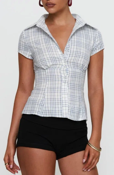 Princess Polly Cottesloe Collared Short Sleeve Blouse In Blue
