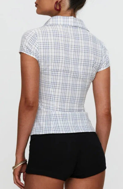 Princess Polly Cottesloe Collared Short Sleeve Blouse In Blue