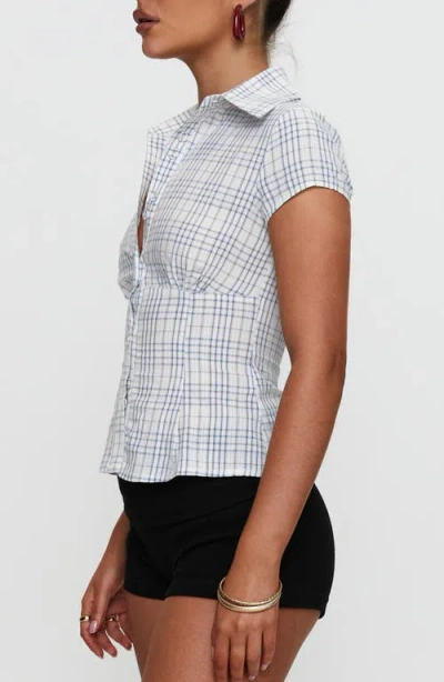 Princess Polly Cottesloe Collared Short Sleeve Blouse In Blue