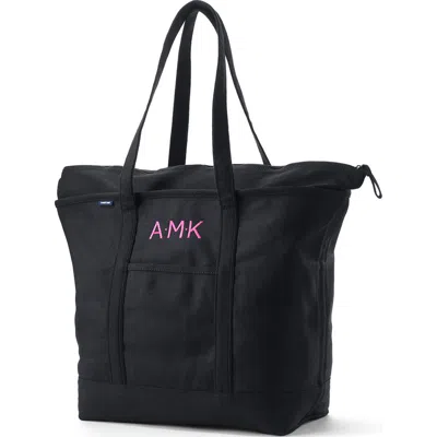 Lands' End Zip Top Long Handle Canvas Tote Bag In Black