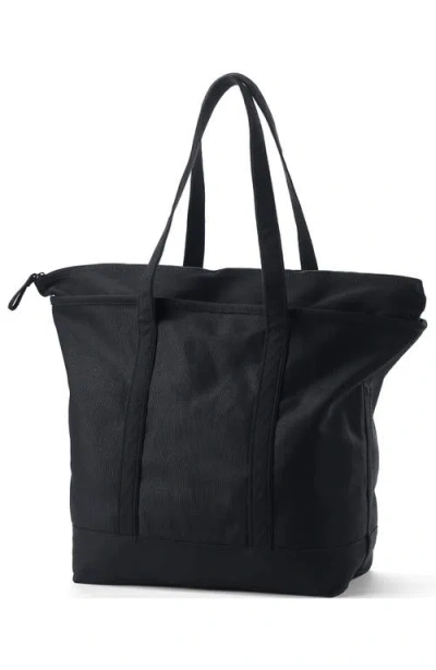 Lands' End Zip Top Long Handle Canvas Tote Bag In Black