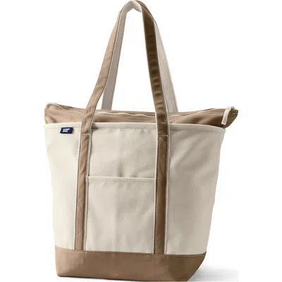 Lands' End Zip Top Long Handle Canvas Tote Bag In Neutral