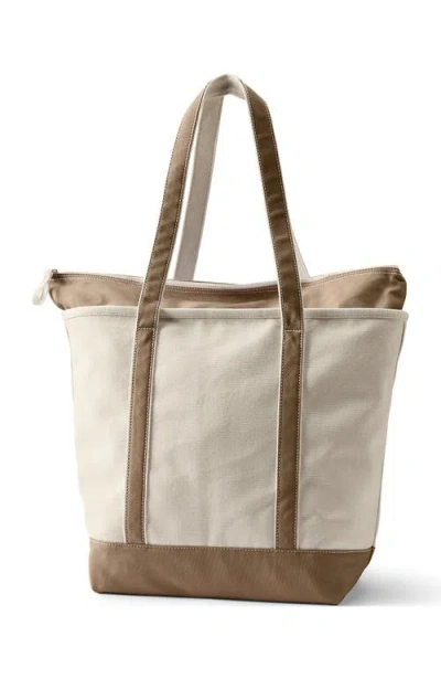 Lands' End Zip Top Long Handle Canvas Tote Bag In Neutral