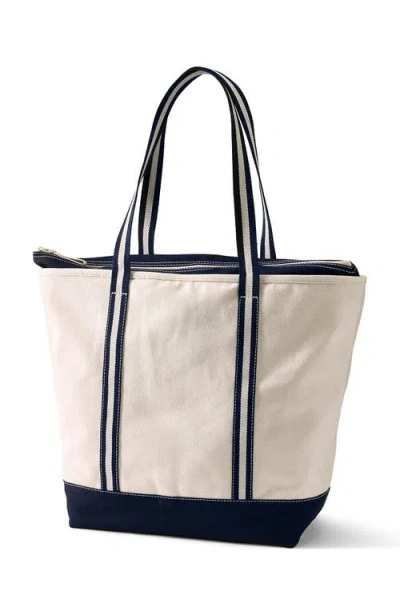 Lands' End Zip Top Long Handle Canvas Tote Bag In Neutral