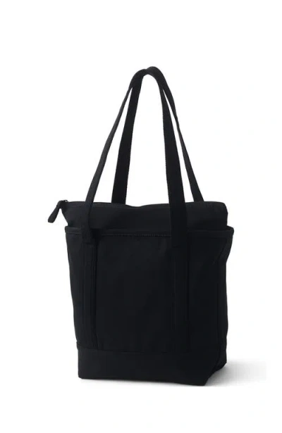 Lands' End Zip Top Long Handle Canvas Tote Bag In Black