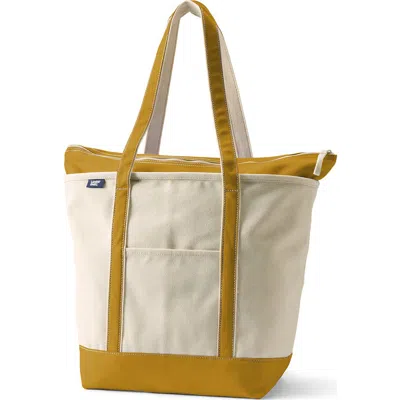 Lands' End Zip Top Long Handle Canvas Tote Bag In Orange