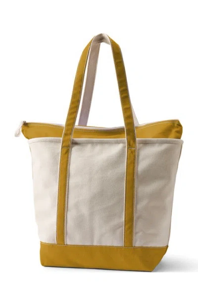 Lands' End Zip Top Long Handle Canvas Tote Bag In Orange