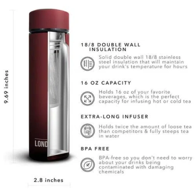 London Sip Infuser Bottle 2-pack, 16oz In Red