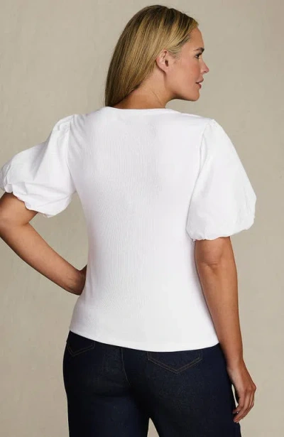 Lands' End Drapey Rib Puff Sleeve Scoop Neck Top In White