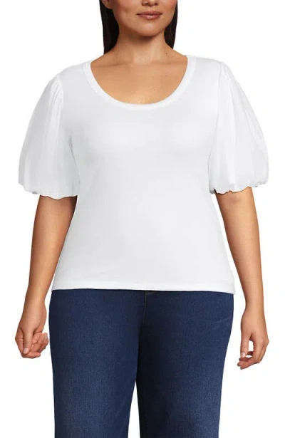 Lands' End Drapey Rib Puff Sleeve Scoop Neck Top In White