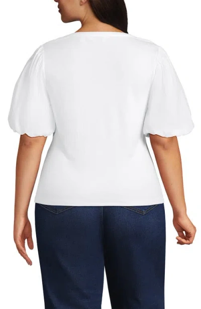 Lands' End Drapey Rib Puff Sleeve Scoop Neck Top In White