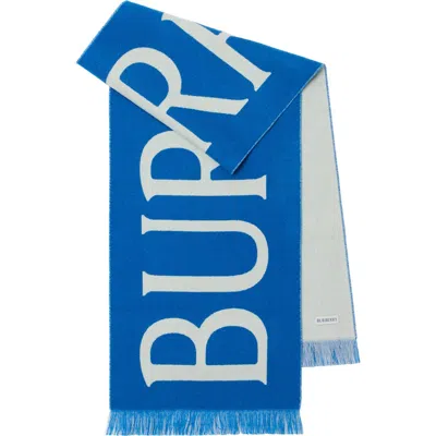 Burberry Logo Wool Scarf In Blue