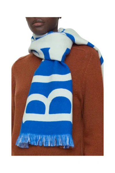 Burberry Logo Wool Scarf In Blue