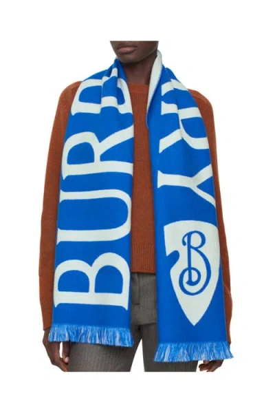 Burberry Logo Wool Scarf In Blue