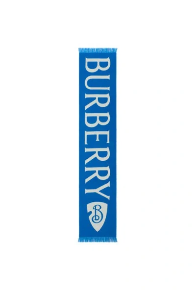 Burberry Logo Wool Scarf In Blue