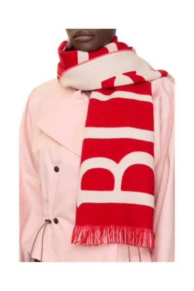 Burberry Womens Post Football Logo Wool Scarf In Red