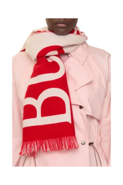 Burberry Womens Post Football Logo Wool Scarf In Red