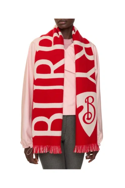 Burberry Womens Post Football Logo Wool Scarf In Red