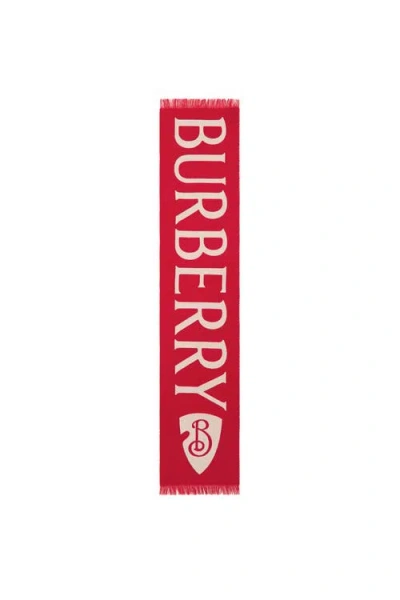 Burberry Womens Post Football Logo Wool Scarf In Red