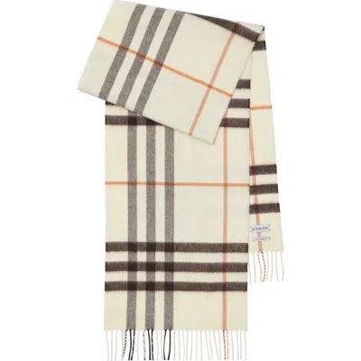 Burberry White Giant Check Cashmere Scarf In Neutral