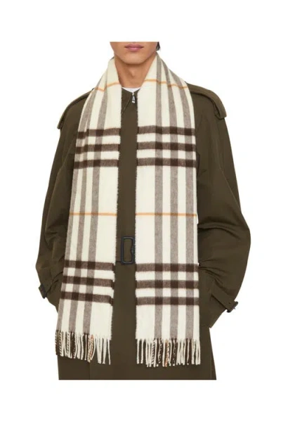 Burberry White Giant Check Cashmere Scarf In Neutral
