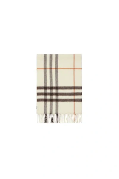 Burberry White Giant Check Cashmere Scarf In Neutral
