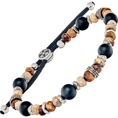 Link Up Semi-precious Beads With Stainless Steel Pull Cord Closure In Multi
