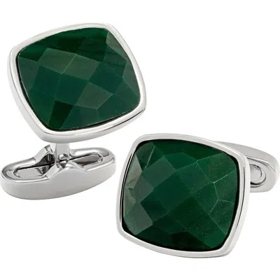 Link Up Square Green Faceted Stone Cufflinks In Green