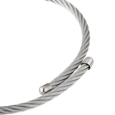 Link Up Adjustable Stainless Steel Cable Bracelet In Metallic