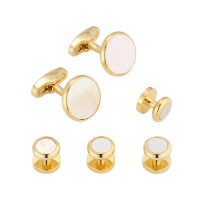 Link Up Classic Round Gold Plated Gemstone Cufflinks And Tuxedo Studs In Gold
