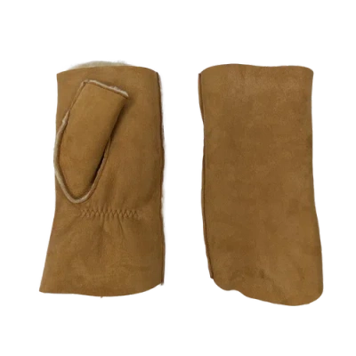 Agnelle Denise Double Face Fingerless Lambskin Glove In Brown
