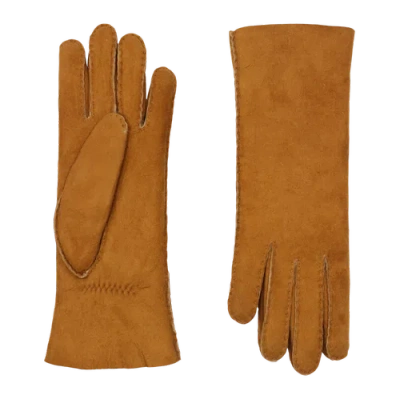 Agnelle Denise Double Face Fingerless Lambskin Glove In Brown
