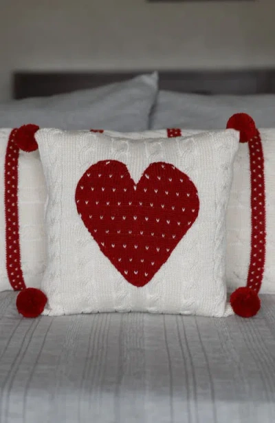 Melange Collection 10" Cable-knit Heart Pillow In Red