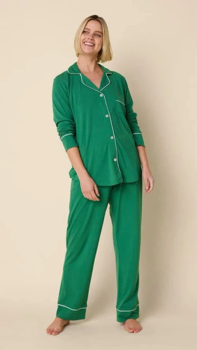 The Cat's Pajamas Pima Knit Pajama Set In Green