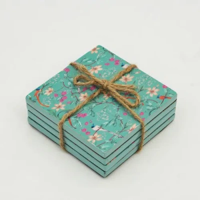 Mela Artisans Aqua Flora Coasters In Blue