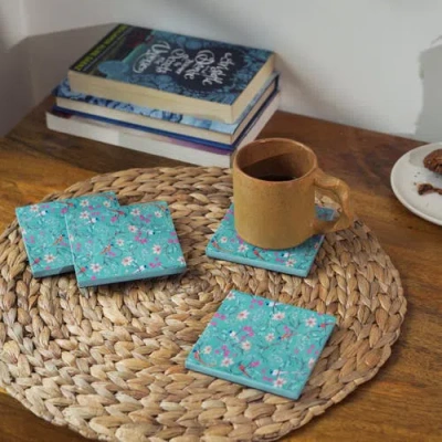 Mela Artisans Aqua Flora Coasters In Blue