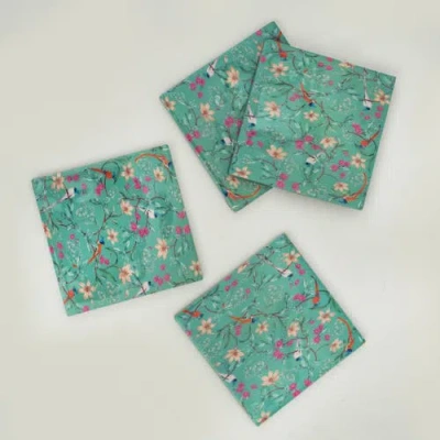 Mela Artisans Aqua Flora Coasters In Blue