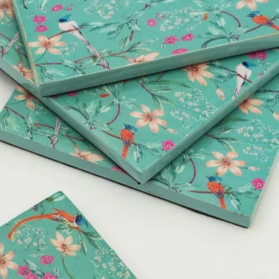 Mela Artisans Aqua Flora Coasters In Blue