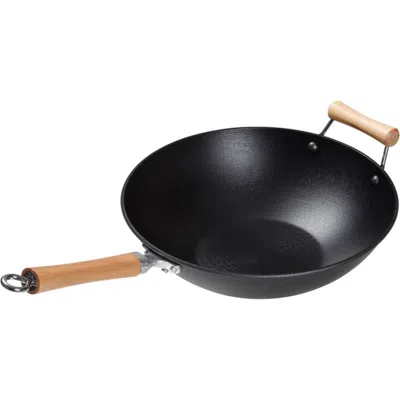 Joyce Chen Preseasoned Cast Iron Flat Bottom Wok With Maple Handle, 14-inch In Black
