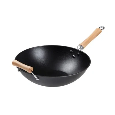 Joyce Chen Preseasoned Cast Iron Flat Bottom Wok With Maple Handle, 14-inch In Black