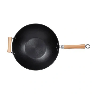 Joyce Chen Preseasoned Cast Iron Flat Bottom Wok With Maple Handle, 14-inch In Black