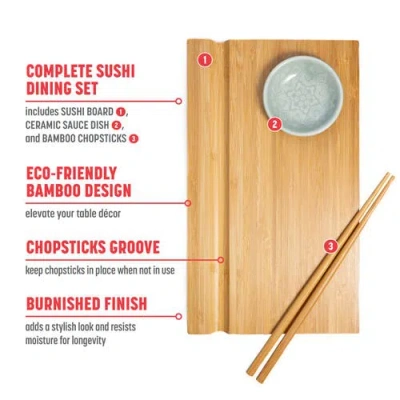 Joyce Chen Sushi Board And Sushi Roller Set In Brown