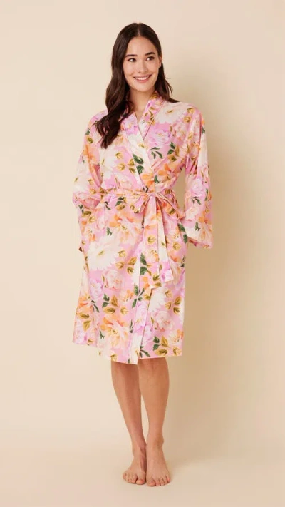 The Cat's Pajamas Luxe Pima Kimono Robe In Pink